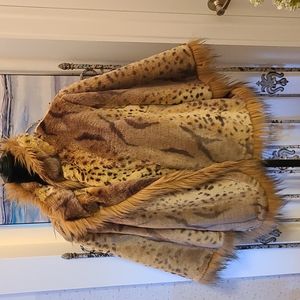 2 Friends Vintage Leopard Faux Fur Swing Jacket sz XL